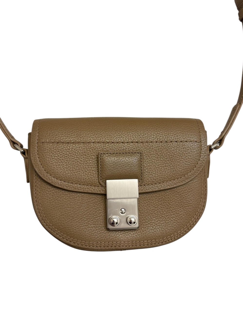3.1 Phillip Lim Taupe Leather Crossbody Saddle Bag with Silver Lock